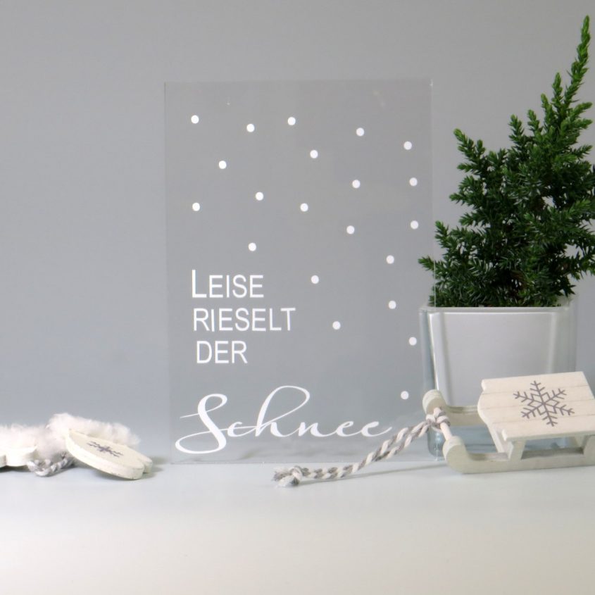 Weihnachtskarte aus Acrylglas mit Folienbeschriftung